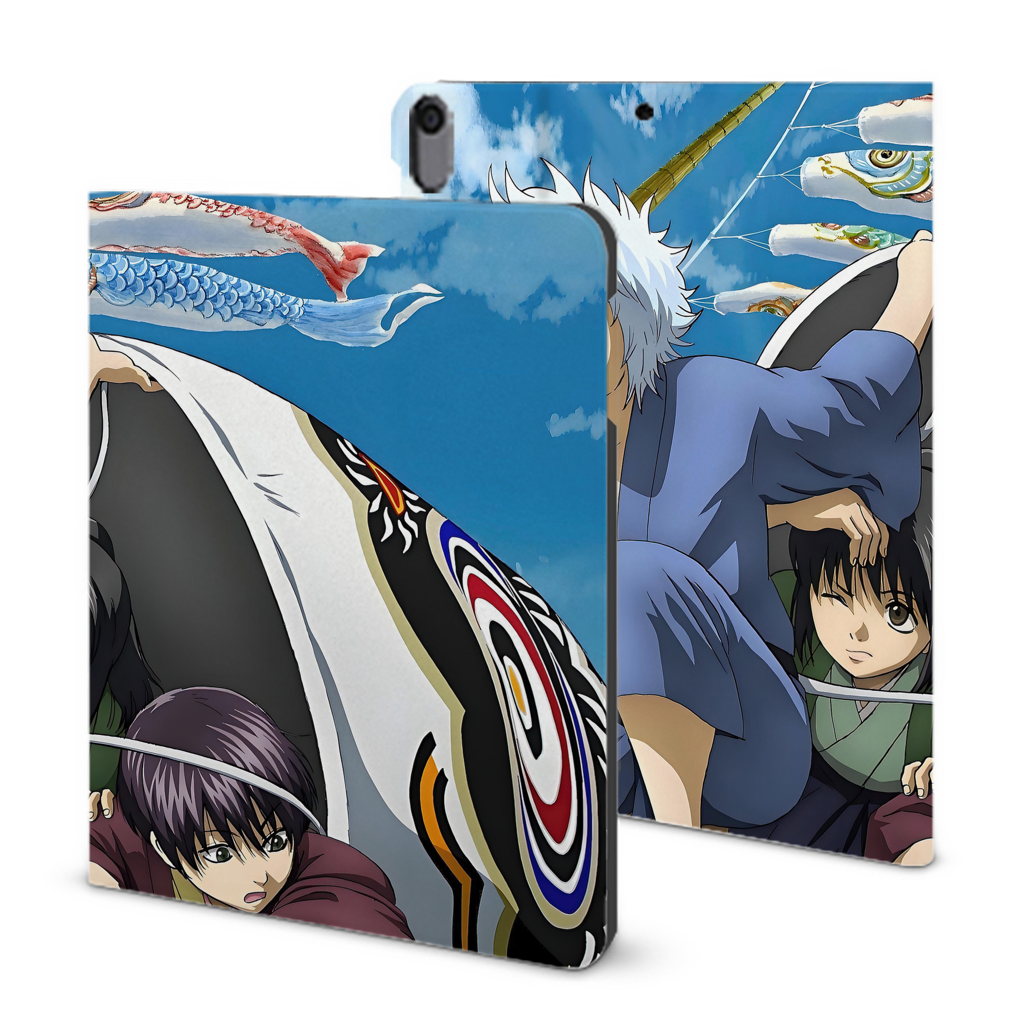 ぎんたま 坂田銀時（さかたぎんとき） 神楽 志村新八（しむら しんぱち） GINTAMA Sakata Gintoki Kagura Shimura Shinpachi IPad ケース ブック型 PUレザー TPU 耐衝撃 軽量 薄型 ペン収納なし 全面保護 IPad 各モデル対応